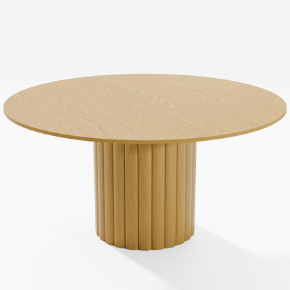 Casaphoria 60" Round Dining Table, Modern Wood Kitchen Table with Cylindrical Wide Bar Protruding Base for Living Room & Dining Room, Easy Assembly Farmhouse Furniture for 4-6, Oak