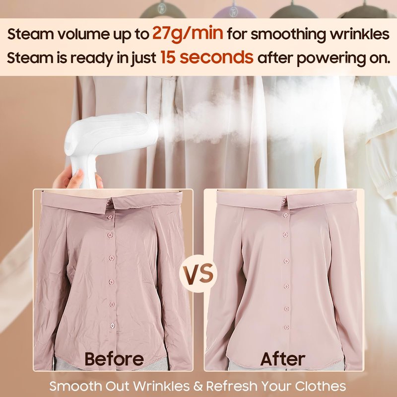 Small Handheld Steamer Iron for Clothes - 1350W Portable Clothes Steamer, Removes Wrinkle with Heat-Resistant & Strong Steam for Different Fabrics, Suit for Home/Office/Travel