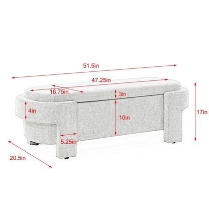 KEIKI 51" Linen Ottoman Bench with Large Storage Space, Upholstered Seating Foot Rest Stool Furniture for Bedroom, Living Room, Entryway, White
