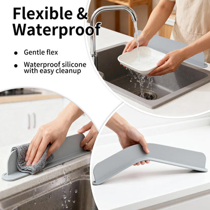 19.2inch(49cm) Silicone Sink Splash Guard, Sink Splash Guard with Suction Cup,Kitchen Sink Water Splash Guard, Kitchen Sink Splash Guard that Can Be Placed Behind (1, Gray)