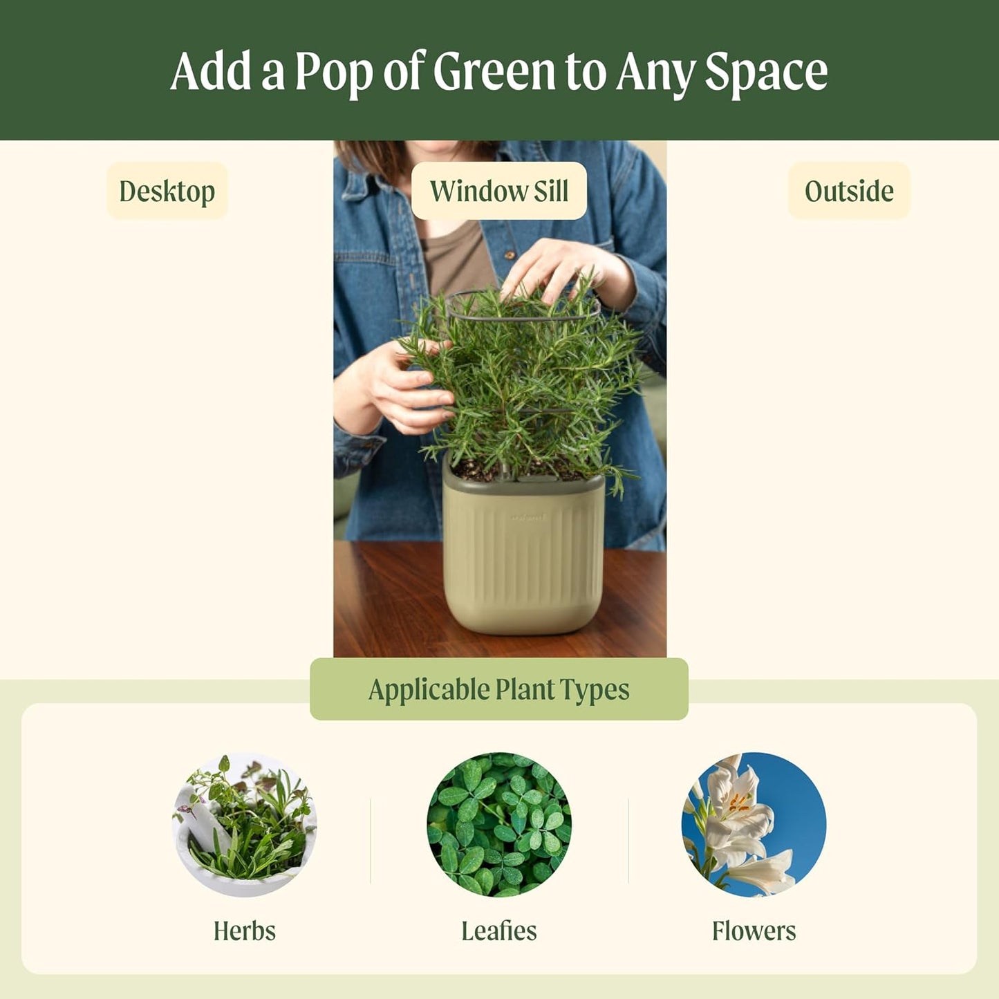 Countertop Vego garden Mini Planter Indoor Pots with Trellis Self-Watering Herb Planter for Climbing Vegetables Flowers