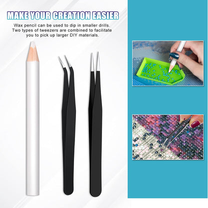 Maitys 22 Pieces Wax Pencil for Rhinestones Wax Picker Pencil Set for Rhinestones Nail Art Gem Dotting Crystal Pick up Tools with Pick up Tweezers Sharpener and Triangular Plate