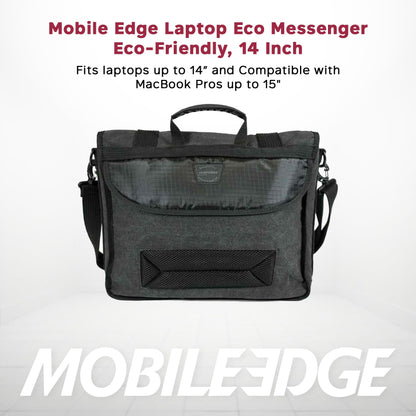 Mobile Edge ECO-Friendly Laptop Messenger Bag for Men and Women, for 14.1" PC and Compatible with MacBook 15", Cotton Canvas, Black