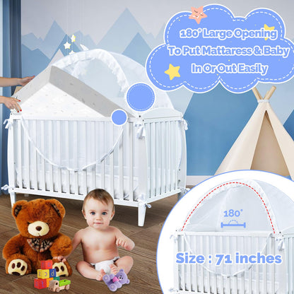 Baby Crib Tent Safety Net to Keep Baby in, Pop Up Crib Tent Canopy Keep Baby from Climbing Out, Mosquito Net for Baby Crib, Ultra Stable Frame, Durable Strong Self-Locking Zipper, White