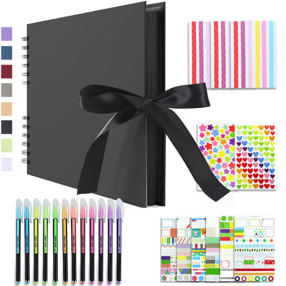 Vienrose Scrapbook Album 80 Pages, DIY Photo Album with Accessories, Black Kraft Paper Memory Book for Wedding, Birthday, Travel, Valentine, Mother’s Day, 11x8 Inches
