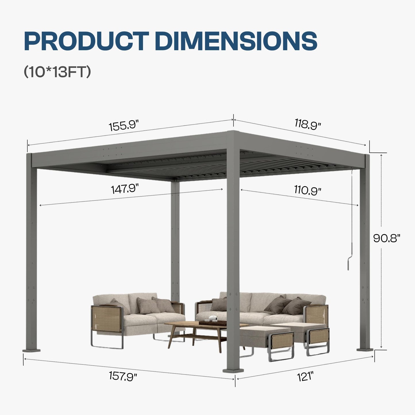 Patio Kingdom 10' x 13' Louvered Pergola Outdoor Aluminum Pergola Kit with Adjustable Roof, All-Weather Metal Gazebo with Drainage System for Patio, Deck, Garden and Backyard Shade, Gray
