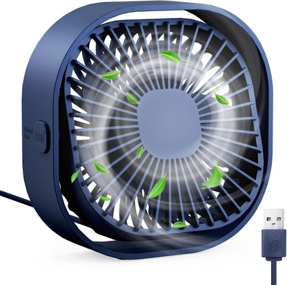 RJVW Small USB Desk Fan, 3 Speeds Portable Table Fan, 4 Inch Mini Fan, 360° Rotatable for Home Office