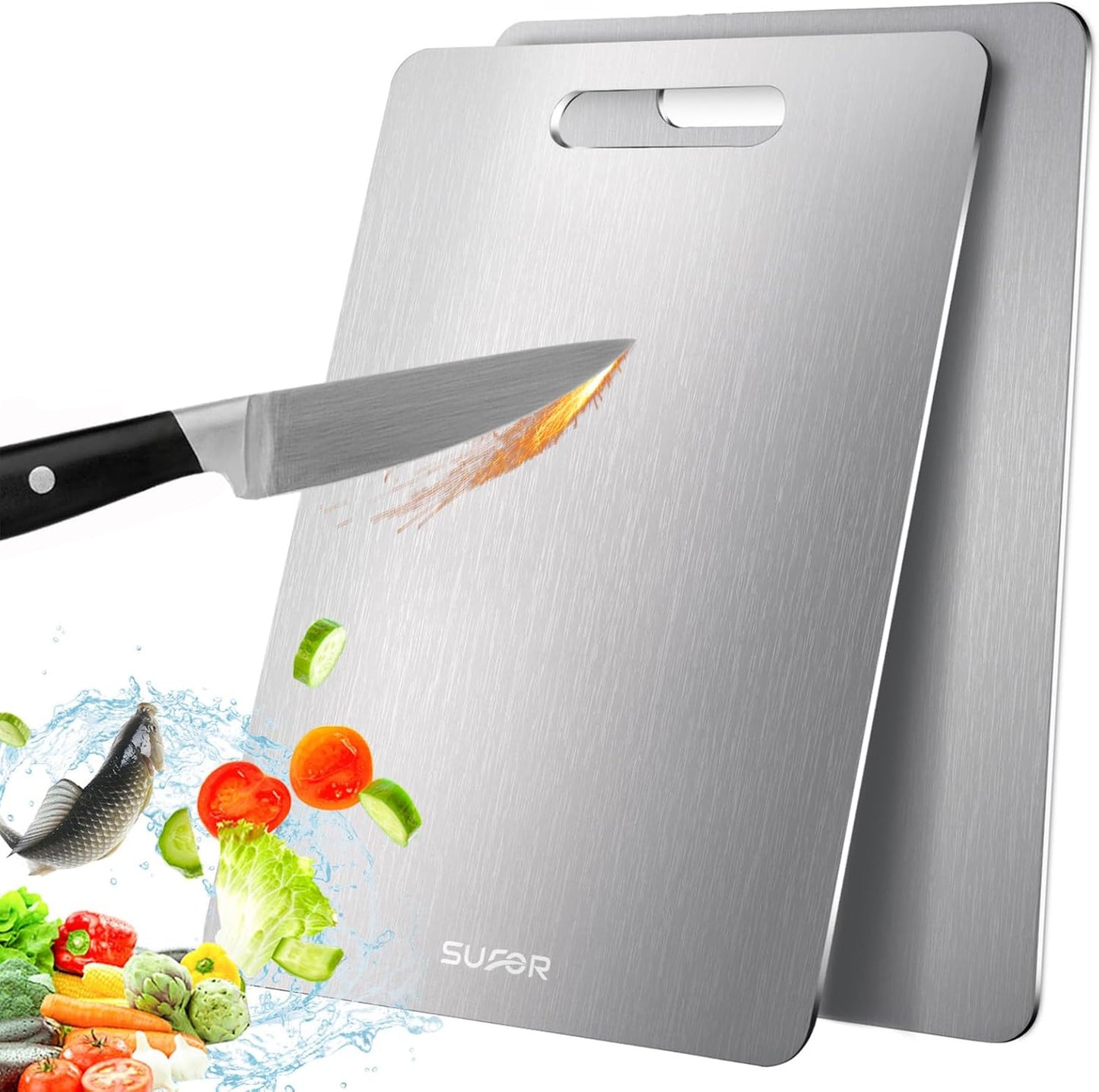 2 Pack 100% (13 9) Titanium Cutting Board, Pure Titanium Cutting Boards For Kitchen, Non-Slip Chopping Board