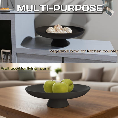 Wageso Modern Concrete Pedestal Fruit Bowl – Handmade 12" Centerpiece for Kitchen Counter, Coffee Table & Entryway – Non-Slip Cork Base, Heavy Duty Home Decor Tray for Keys, Storage – Black