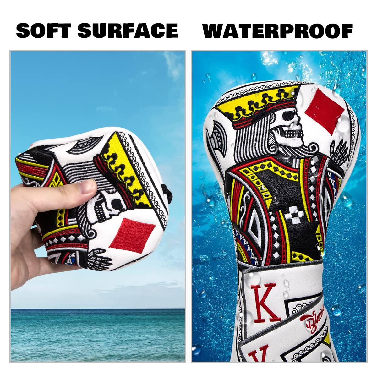 BAIRBRE Golf Club Covers - Poker Diamond King Driver Covers Fariway Wood Headcovers 3 Wood Hybrid Head Cover for Most Brands