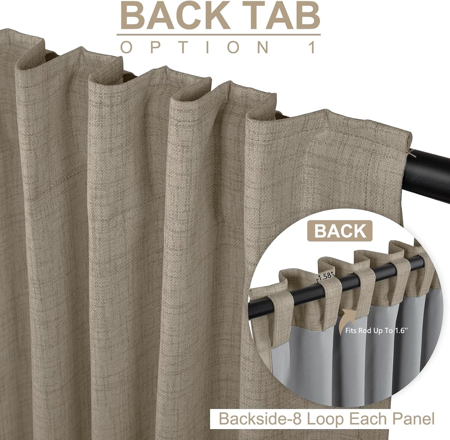 Skiennix 100% Blackout Linen Curtains - Thermal Insulated Drapes, 50" W x 63" L, 2 Panels Set