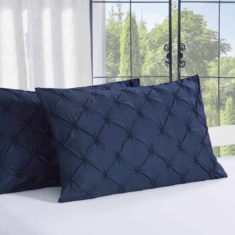 Vaulia Lightweight Microfiber Decorative Pillow Shams, Pinch Pleat Design Standard Size 20"x 26", Navy Blue 2 Pack