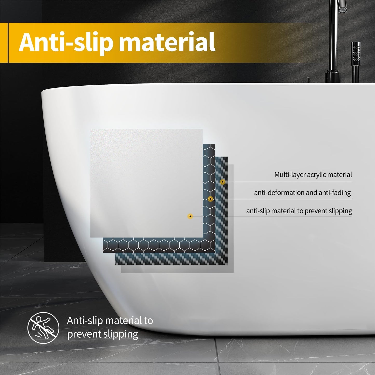GarveeLife 67'' Acrylic Freestanding Bathtub, Soaking Bathtub with Deep Ergonomic Design Matte Drain Overflow, cUPC Certified, Double-Walled Insulation, Easy Install and Safe Use, White