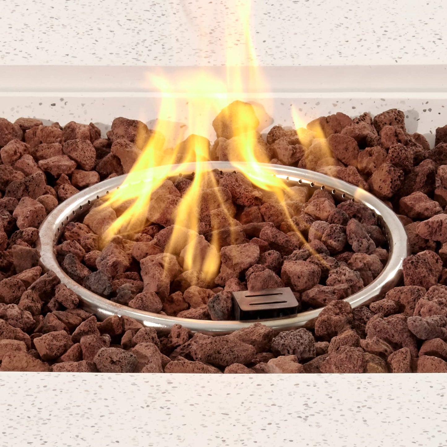 COSIEST Outdoor Propane Fire Pit Coffee Table w Square Faux Stone 35-inch Base, 50,000 BTU Stainless Steel Burner, Free Lava Rocks and Rain Cover