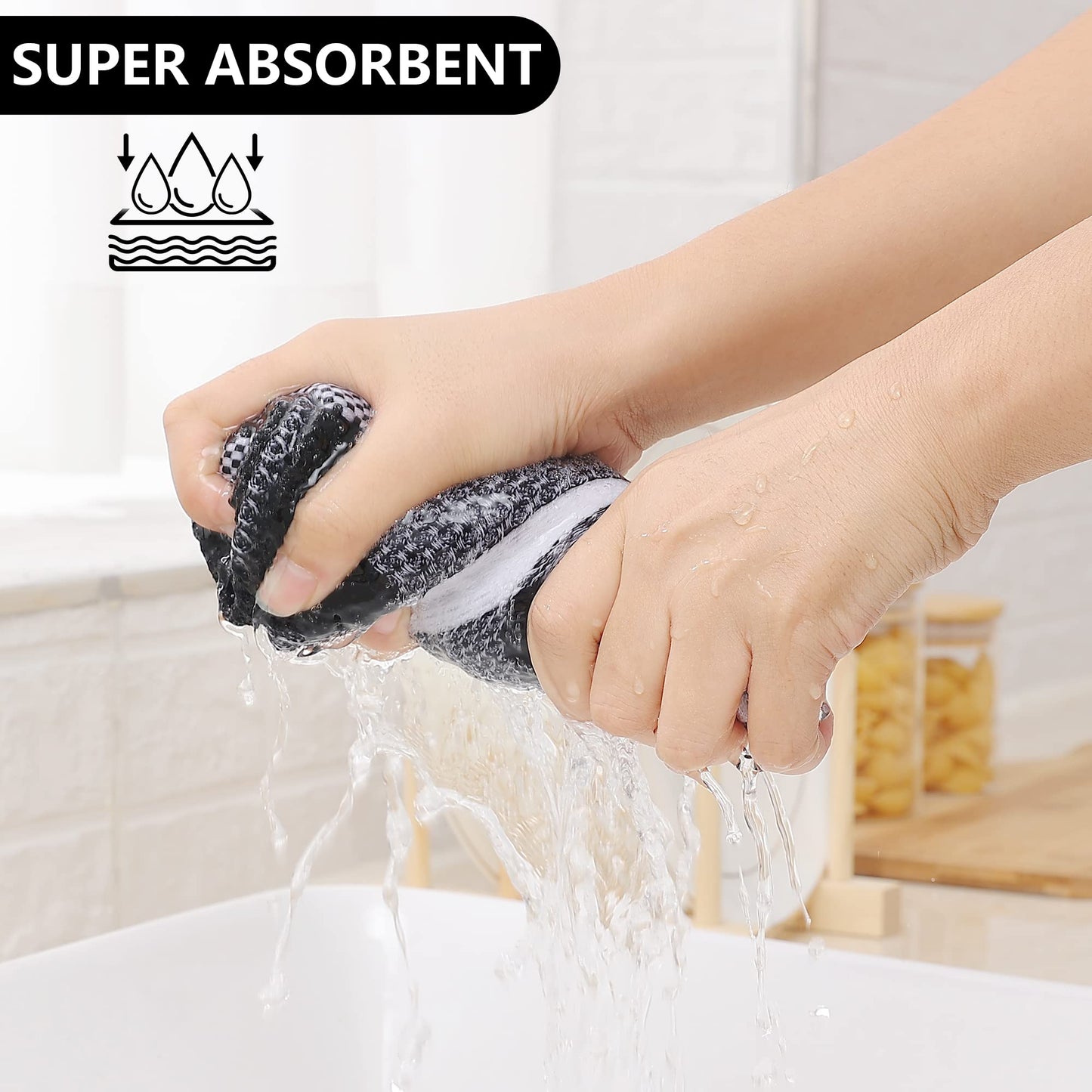 Homaxy Kitchen Towels and Dishcloths Set, 12 x 12 and 13 x 28 Inches, Set of 8 100% Cotton Waffle Weave Check Plaid Kitchen Dish Towels, Super Soft and Absorbent Dish Cloths, White & Black