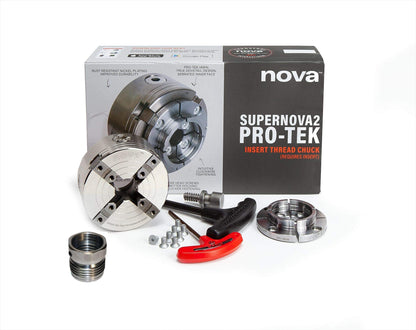 Nova 23262 Premier Pro-Tek Supernova 2 Wood Lathe Chuck Kit with Pro-Tek 2" Jaw Set, Woodworm Screw, & accessories, bundled with Nova ILNS 1-1/4" x 8tpi Insert