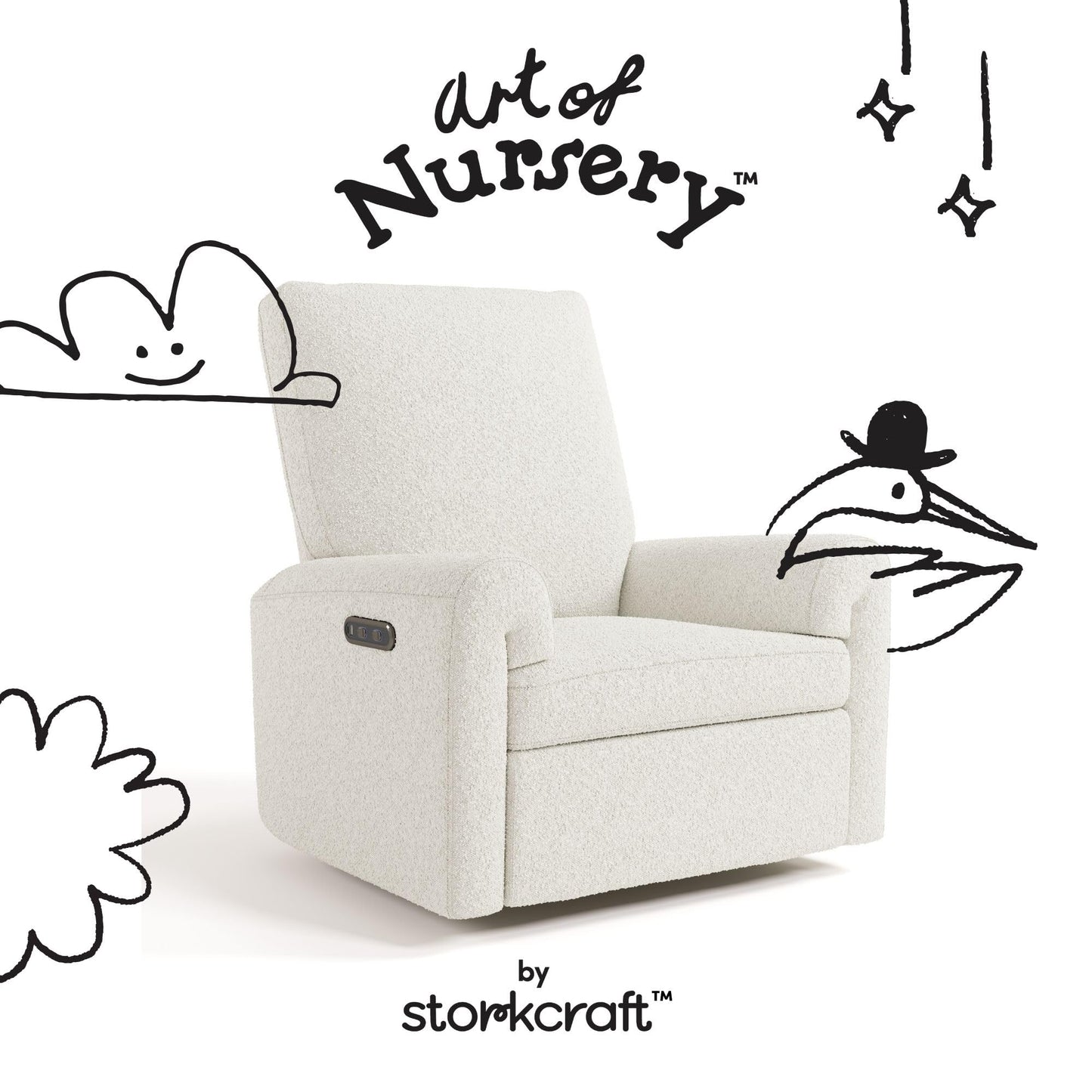 Storkcraft Sorrento Deluxe Power Recliner Swivel Glider – Premium Electronic Nursery Rocking Chair, Oeko-TEX 100 Certified, Includes Dual-USB Charging Port with USB-A & USB-C (Ivory Boucle)