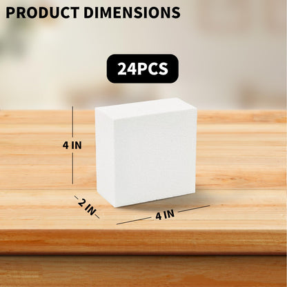 24 Pcs Craft Foam Blocks,4x4x2In Styrofoam Blocks,White Foam Bricks for School Projects Sculpting, Modeling, Floral Arrangements, Packing and DIY Crafts - Lightweight and Durable (4x4x2inch-24pcs)