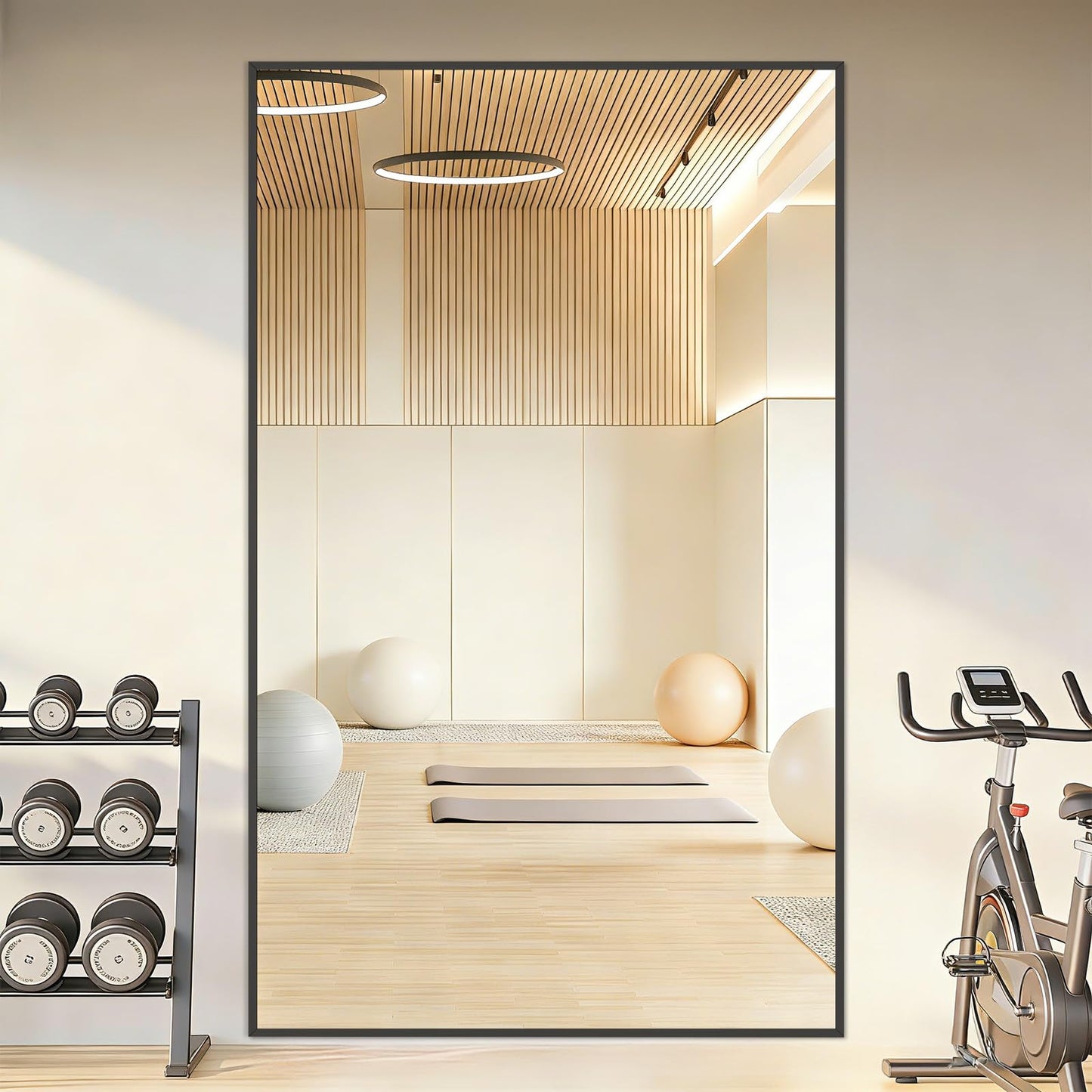 Mirrorons 76"x44" Oversized Black Full Length Mirror, Floor Standing or Wall Mounted with Hanging Kit, Shatterproof Tempered Glass Mirror for Living Room, Bedroom, Dressing Room, Gym