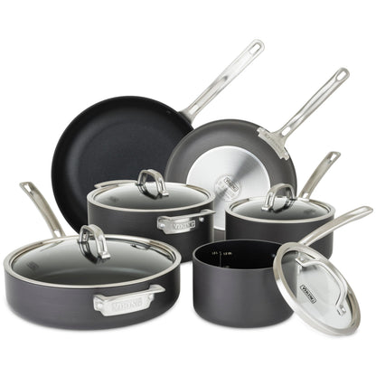 Viking Pots and Pans Set Non Stick, 10 Piece Hard Anodized Kitchen Cookware with Glass Lids, Black