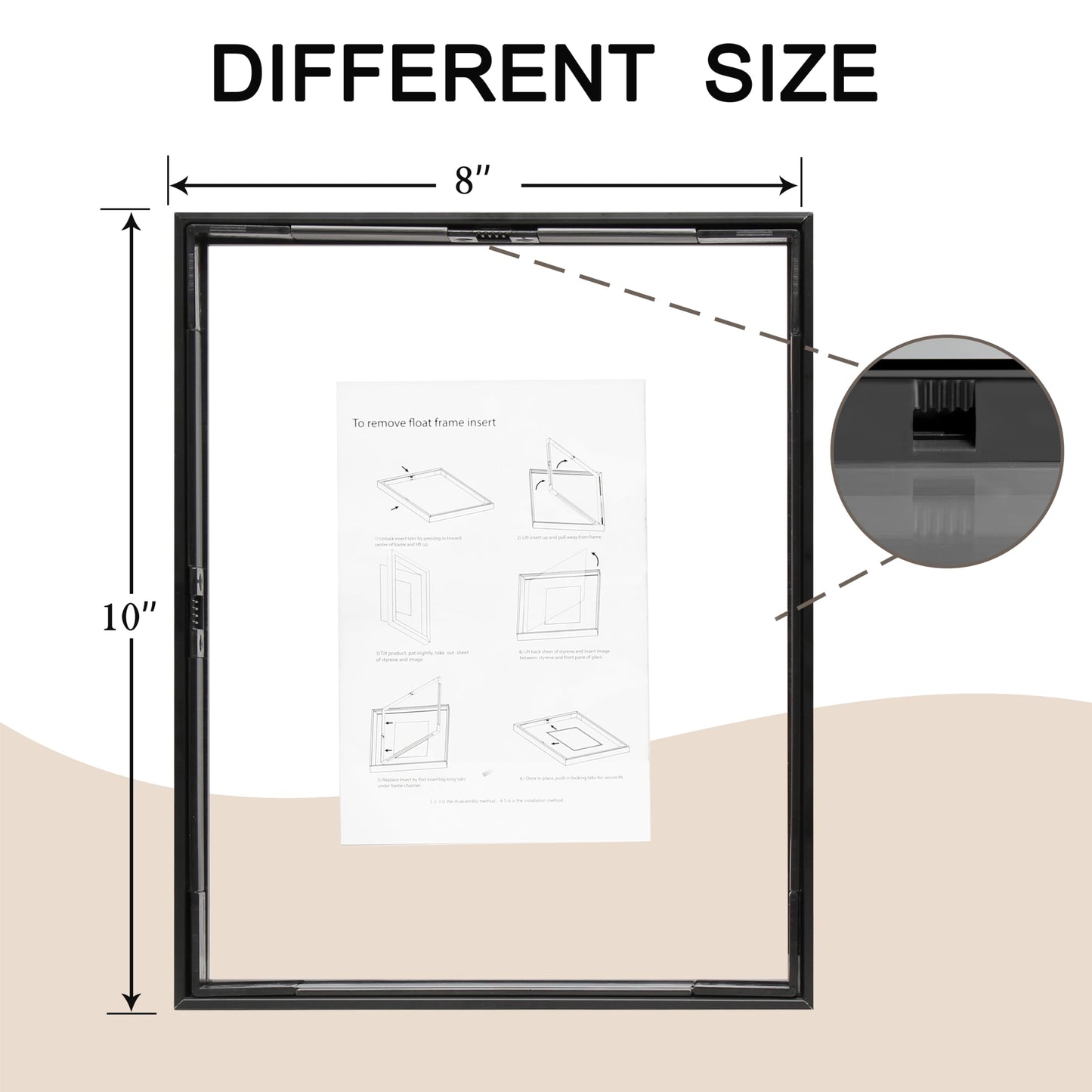 FrameWorks 8”x10” Deluxe Black Aluminum Contemporary Style Floating Picture Frame with Tempered Glass