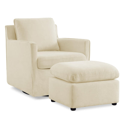 KISLOT Swivel Accent Chair with Ottoman, Rocking Recliner 360 Degree Swivel Armchair Machine-Washable Cover for Nursery Living Room Bedroom