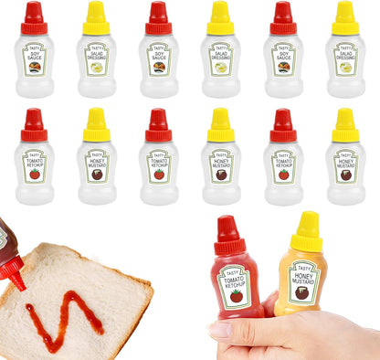 12 25ml Fantasyon Pcs Mini Ketchup Bottles for Bento Box Accessories Condiment Squeeze Bottles Plastic Sauce Container
