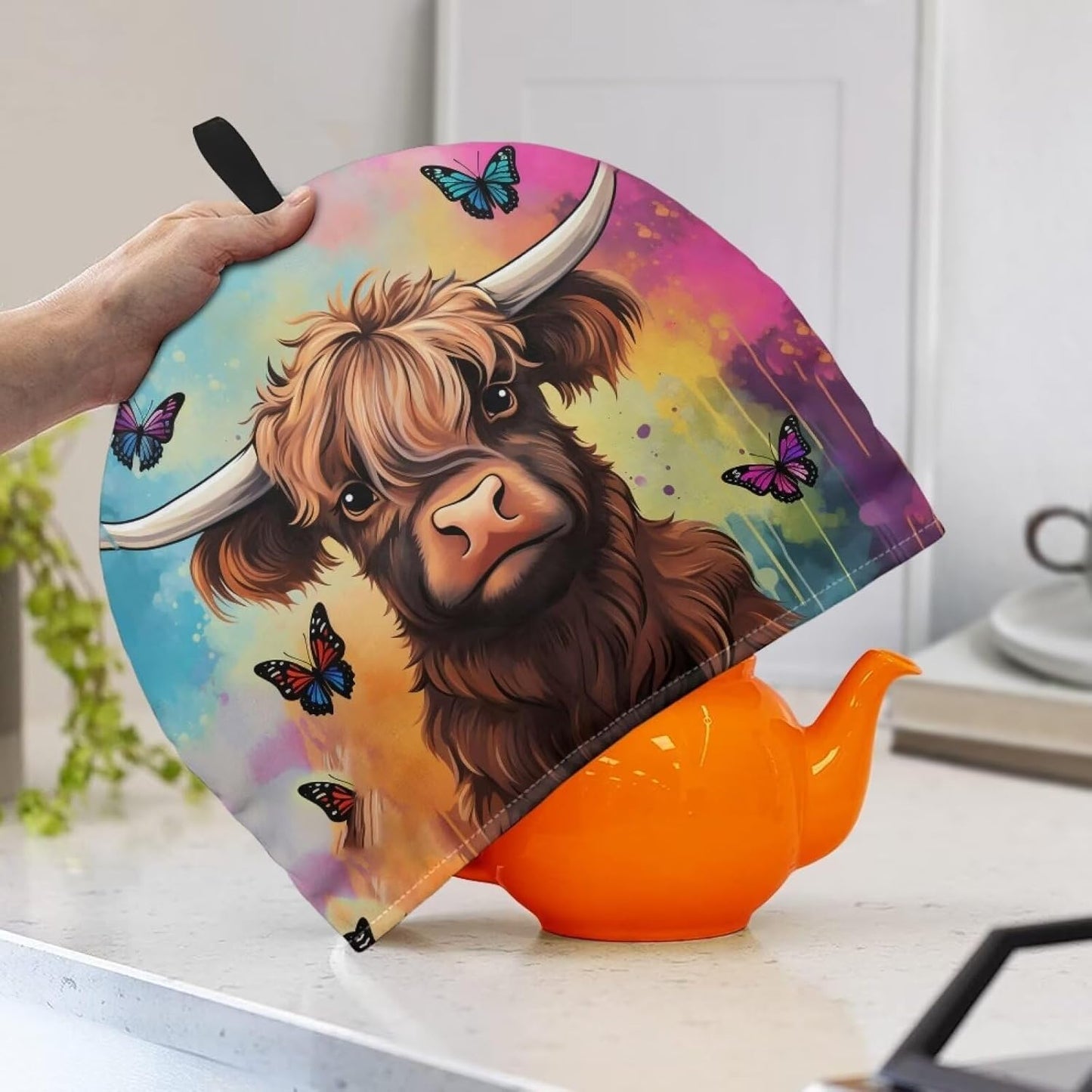 Highland Cattle Tea Cozy, Insulated Teapot Cover, Dust Proof Tea Pot Cosy, Portable Tea Cup Warmer, Kitchen Accessory