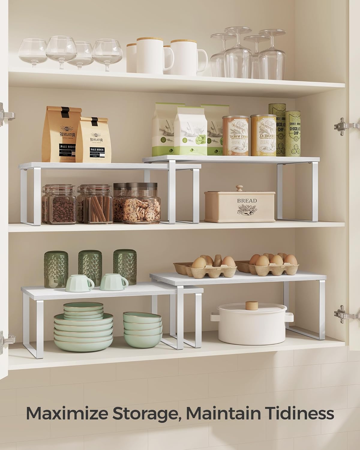 Set 2 Counter UKCS025W01 SONGMICS Cabinet Organizer Shelf, of Kitchen Shelves, Kitchen Storage, Spice Rack, Stackable
