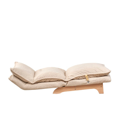 Foldable Reclining Sofa Chair with Adjustable Headrest, Ergonomic Lounge Chair for Living Room, Bedroom, Balcony, Reading, Gaming, and Meditation, Beige Fabric Single Seat with Metal Frame