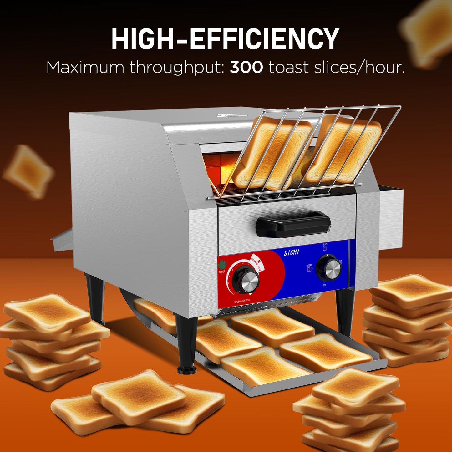 HTTSICHI Commercial Conveyor Toaster w/ 2 Slice Wide Slot, 300 Slice/hour Commercial Toaster w/ 10.1’’ Wide and 3‘’ Opening, Industrial Kitchen Cooking bagel w/Stainless Steel and Heavy Duty