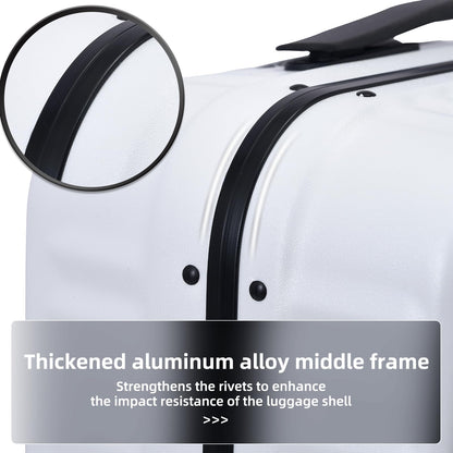 Kaleenie 2 pieces 20/29 Aluminum Frame Carry On and Checked Luggage Set with Side Opening, Lightweight Hardshell ABS+PC Trunk Suitcase with TSA Lock, 360° Universal Wheels & Adjustable Handle, White