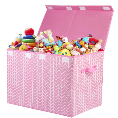 Mayniu Large Toy Storage Box Chest for Girls Kids, Sturdy Toy Box Bin Organizer Baskets with Lid for Living Room, Nursery, Closet, Bedroom, Playroom 25"x13" x16" (Pink)