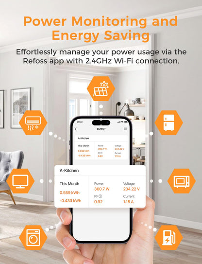 Refoss Smart Home Energy Monitor, Native Open API & Web UI (No Cloud Required), Real Time Electricity Usage Monitor, Power Consumption Meter Works with Home Assistant & MQTT, Solar Net Metering, ETL
