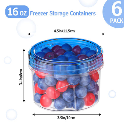Winproper 6 Pack-16 OZ Freezer Storage Containers, Small Plastic Containers with Twist Top Lids, Round Food Storage Containers, Reusable Soup Container Microwave/Dishwasher Safe