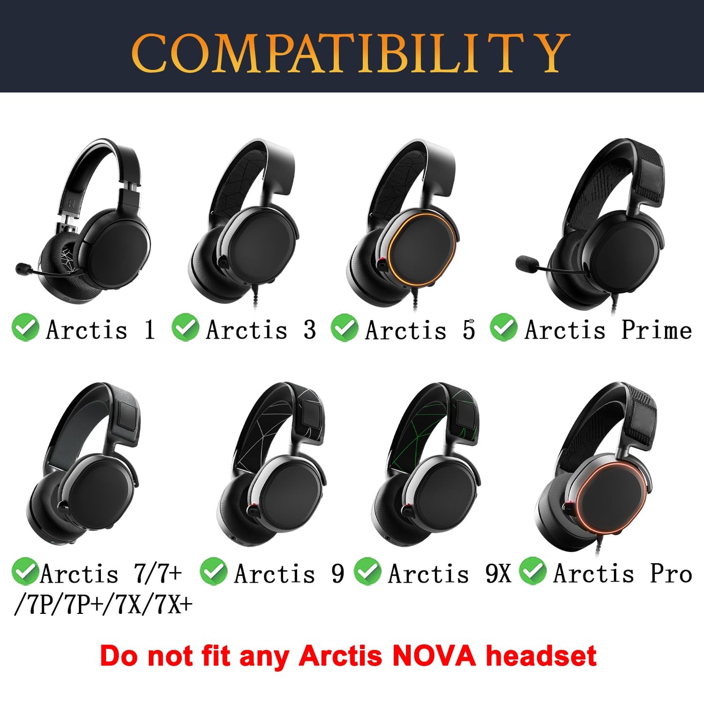 SOULWIT Replacement Earpads for SteelSeries Arctis 1/3/5/Arctis 7/7+/7P/7P+/7X/7X+/9/9X/Pro/Prime(Do Not Fit Any Arctis Nova) Headset, Ear Pads Cushions with High-Density Foam - Black