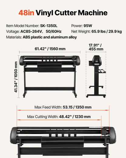 VEVOR Vinyl Cutter Machine, 53 inch Max Feed Width, Dual Blades, Adjustable Force and Speed, LED Display, Vinyl Plotter Cutter Printer Bundle with Sticker Sheets, Transfer Film, Signmaster Software