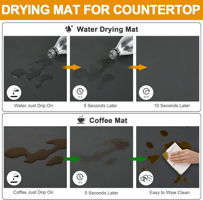 Dish Drying Mats for Kitchen Counter, Waterproof Mat for Coffee Bar Accessories, Deep Gray 16"*19"