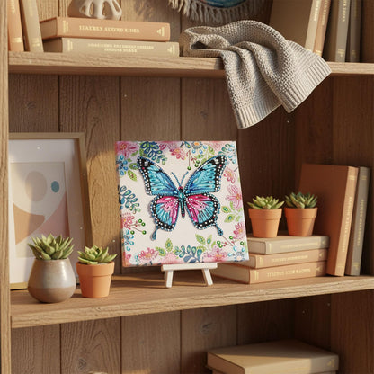 Arts and Crafts for Kids Age 8-12, 3D Pink Butterfly Diamond Art Kits, Gifts for Kids Age 6 7 8 9 10 with Plastic Easels DIY Gem Art Foldable Clear Butterfly Painting with Frame for Home Decor