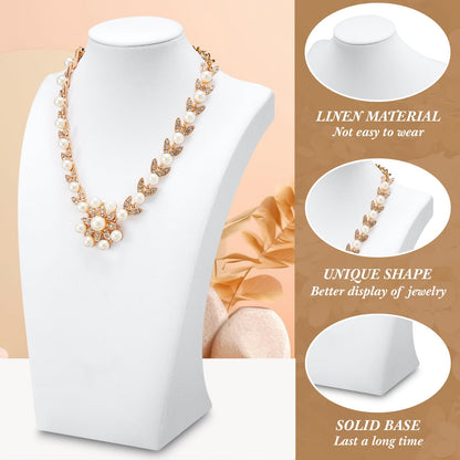Kigley 3 Pcs Velvet Jewelry Display Bust Necklace Display Stand Necklace Mannequin Holder Stands for Selling Trade Shows Props (White)
