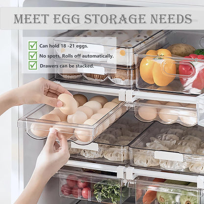 Large Capacity Refrigerator Organizer Bins, Clear Plastic Egg Holder Tray, Home Essentials Storage Box