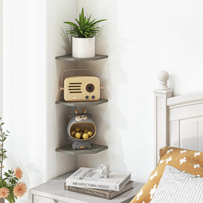 Set 3 Fun Memories Corner Shelf Wall Mount, Floating Corner Shelves, of Corner Wall Shelf Organizer, Rustic Wood Wall
