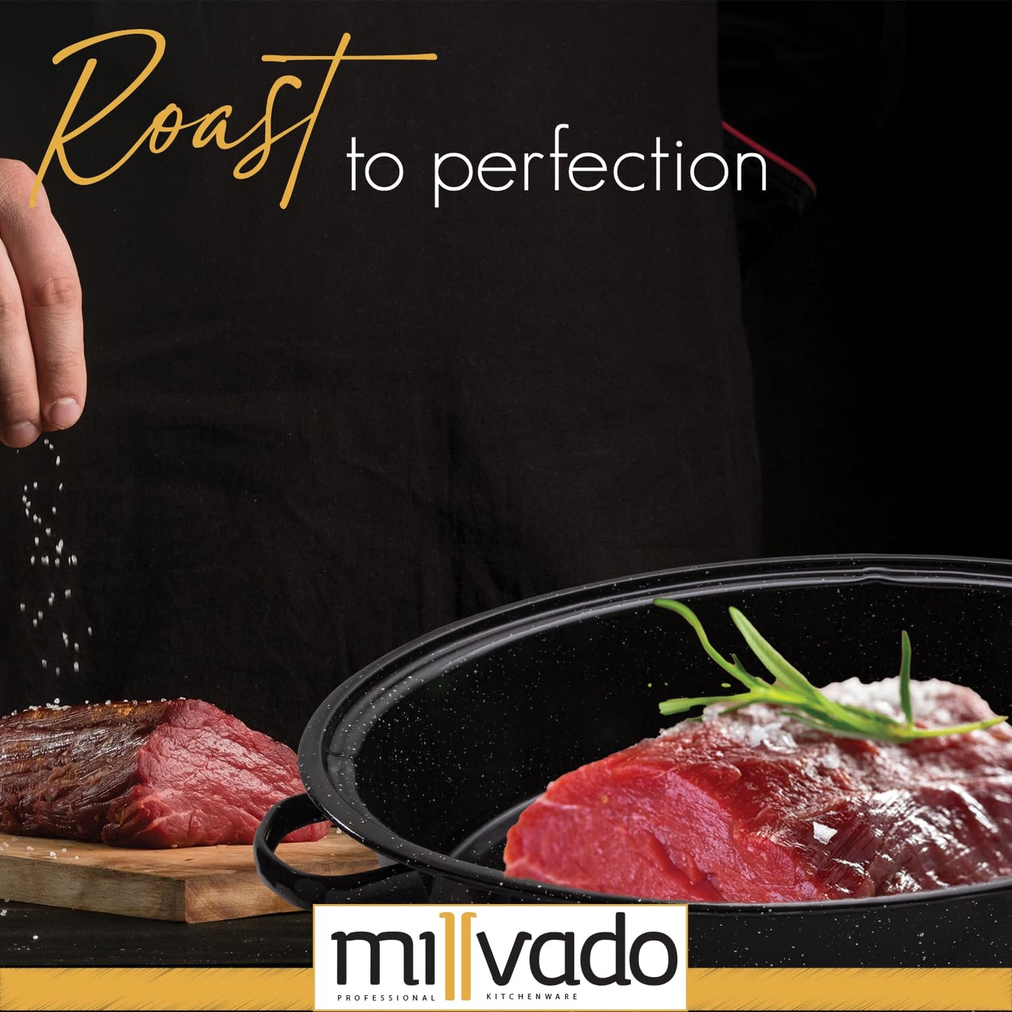 Millvado Roasting Pan With Lid, Thanksgiving Turkey Roaster Pan, Extra Large 20 lb Capacity, 19" Granite Oven Roaster Oval Shaped Speckled Enamel on Steel Cookware,for Roasting Turkey, Chicken, Lamb