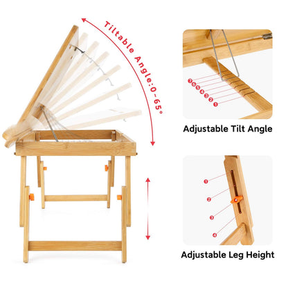 Drawing Table Nnewvante Laptop Desk Adjustable Drafting Desk Foldable Bamboo Bed Tray with Tablet Slot for Adult Kids, Large