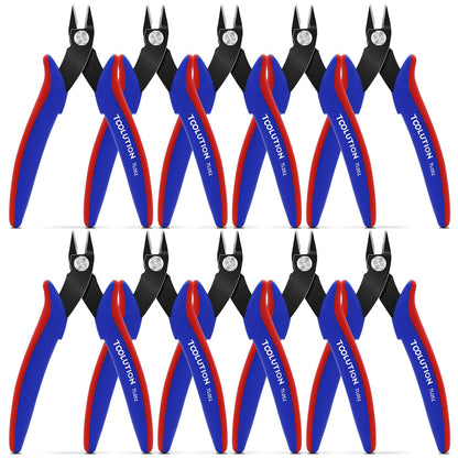 TOOLUTION 10 Pack Flush Wire Cutters - Small Diagonal Cut Pliers Side Cutter Snips Bulk - Micro Clippers for Cutting Zip Tie Model 3D Printer - Mini Nippers for Crafting Electrical Jewelry Making