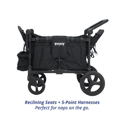 Keenz MOOV 2-Passenger All-Terrain Stroller Wagon with Reclining Seats, Cooler Bin, Push/Pull Handle, and Rubber Wheels – Foldable Wagon for Kids and Toddlers, Black