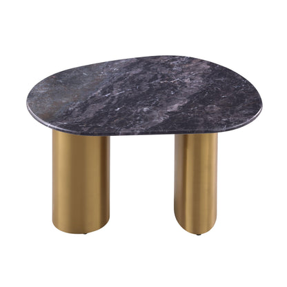 Furniture of America Gavora Modern 32-inch Grey and White Sintered Stone Top End Table with Gold Dual Pedestal Legs for Small Space, Living Room, Home Office, Multi-Color
