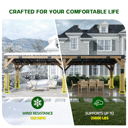 GOHONEI10x22 ft Cedar Wood Gazebo with Sloped Galvanized Steel Roof, Hardtop Gazebo Pavilion with Durable, Rot-Resistant Construction, Permanent Outdoor Pergola for Backyard, Garden & Deck