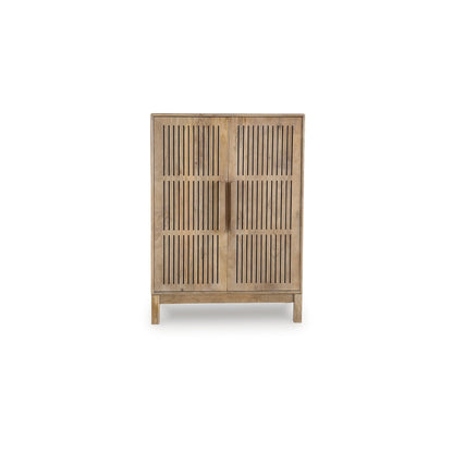 Signature Design by Ashley Pellamour Casual Bar Cabinet with Anti-Tipping and Adjustable Shelf, Light Brown