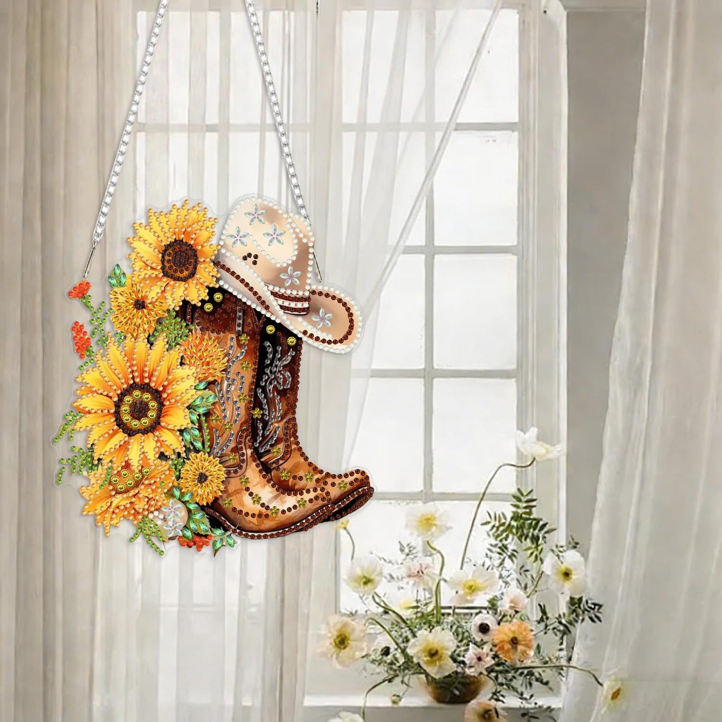 LPDJITO Boots Diamond Art Hanging Kits Adults, Acrylic Diamonds Painting Pendant Board Kits Sunflower, Diamond Art Painting Window Pendants Home Garden Wall Hanging Kits Hanging